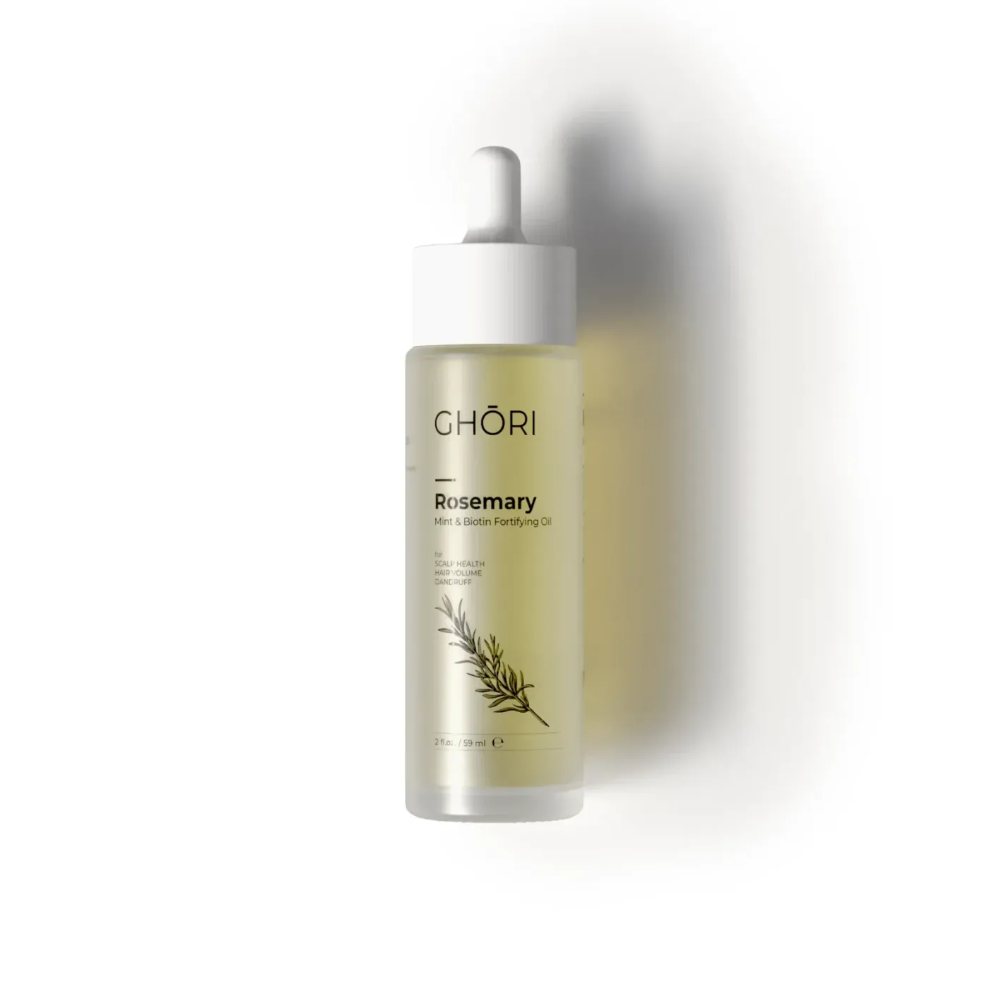 GHORI Ghori® Rosemary Mint & Biotin Oil — 60 ml Ghori® Rosemary Mint & Biotin Fortifying Oil 60 ml frosted glass dropper bottle on a white background